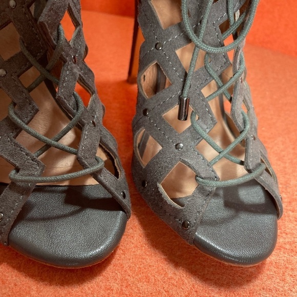 Anthropologie JOIE Cayla Studded Suede Cage Lace Up Bootie, Gray Slate 36.5 6.5 - Picture 11 of 12